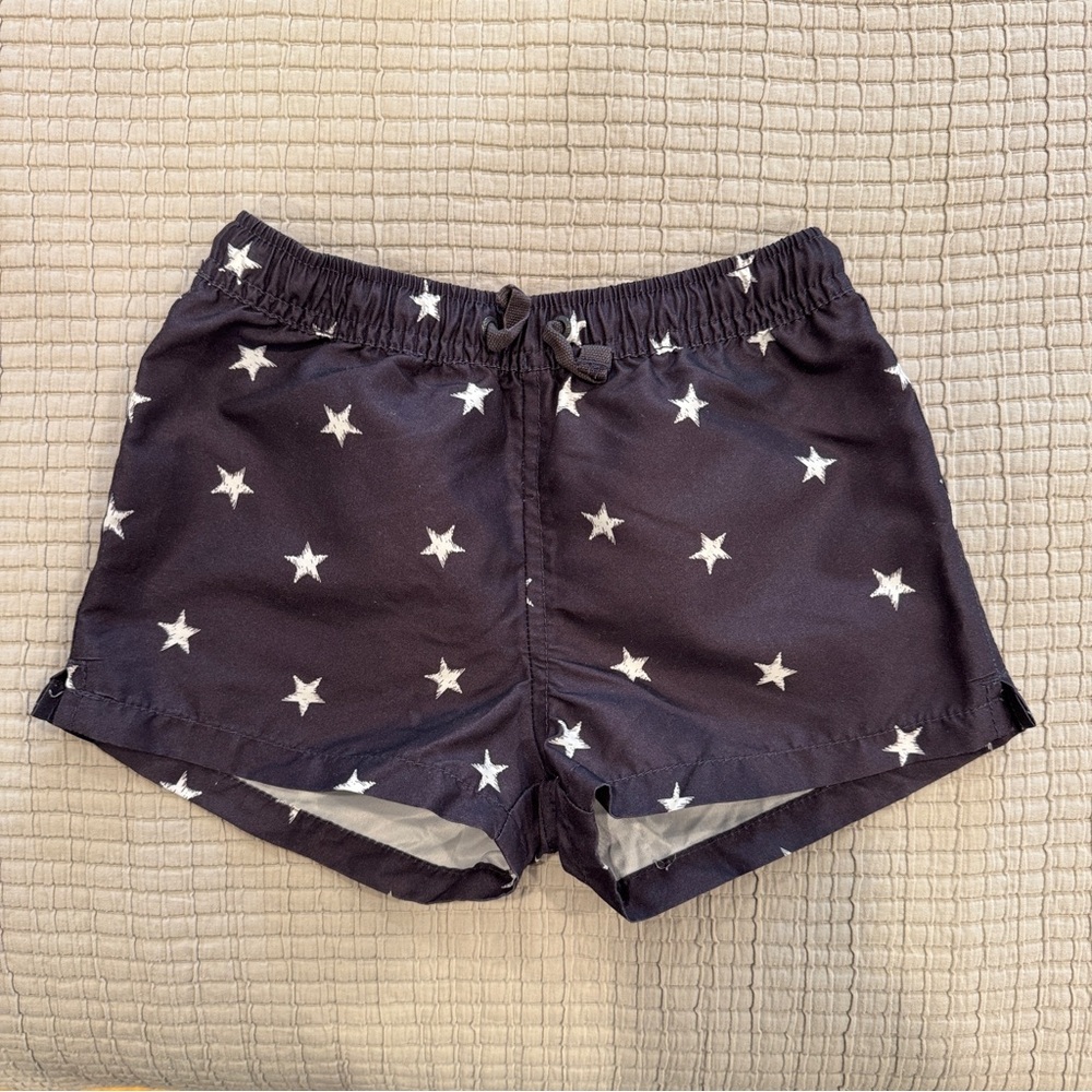 Zara Boys Dark Grey White Star Print Swim Trunks - Size 3-4
